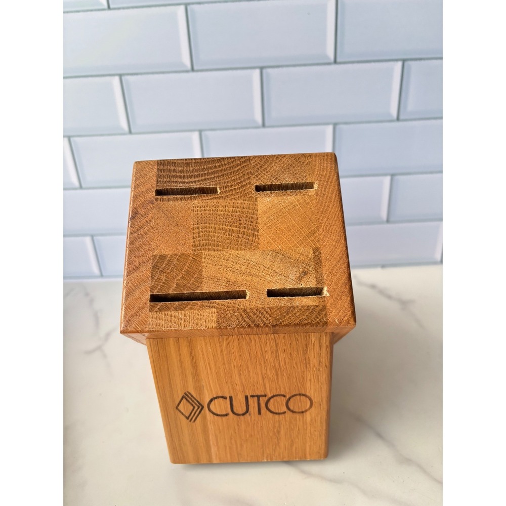 Cutco Oak Wood Knife Block 4 Slot Kitchen Cutlery Storage Organizer Natural